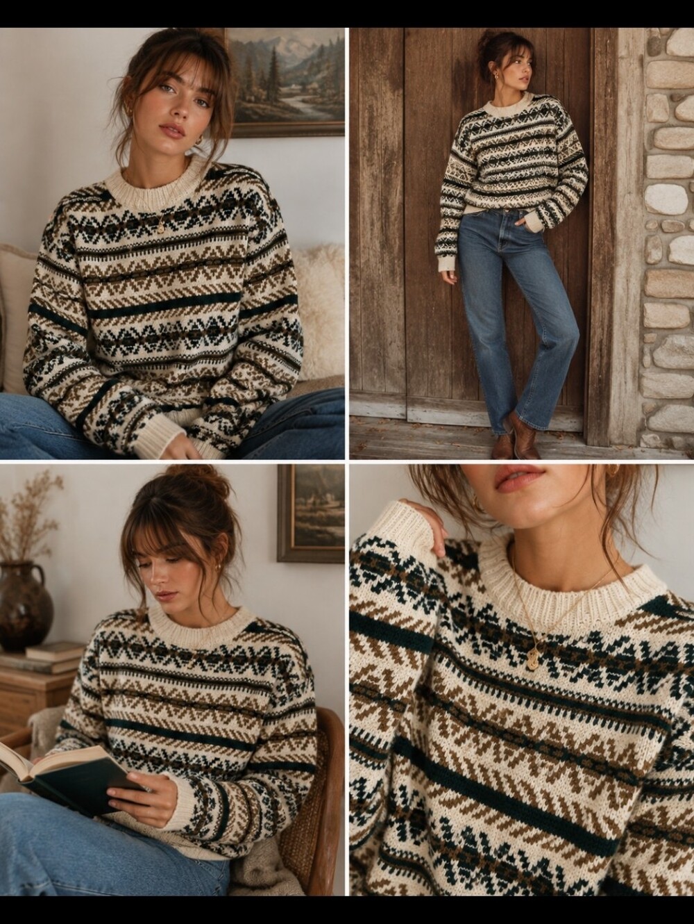 Vintage Avalanche Fair Isle Ski Sweater Women's XL 18-20 Cream Nordic Knit USA